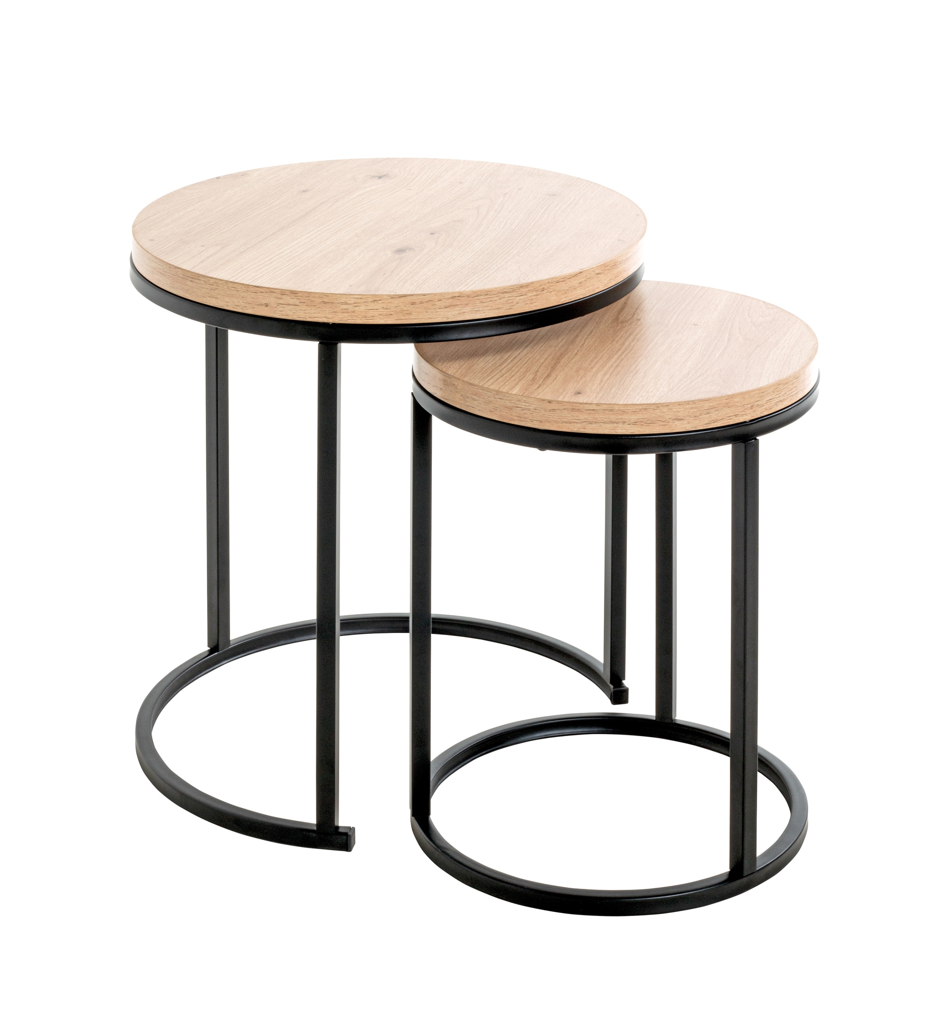 Beistelltisch 2er Set LEVI Ø 45/32 cm Eiche-Dekor/schwarz