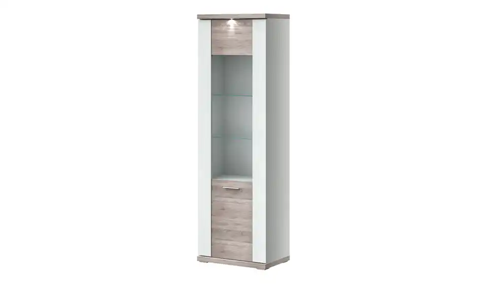 Vitrine Toulon Weiß, Eiche sägerau (Nachbildung) rechts Spotbeleuchtung