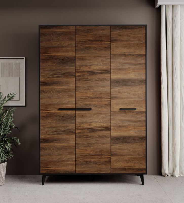 Meubella - Kledingkast Frey - Donker eiken - Zwart - 135 cm