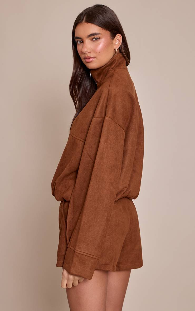 Marron Veste Zippée À Col Montant En Synthétique
