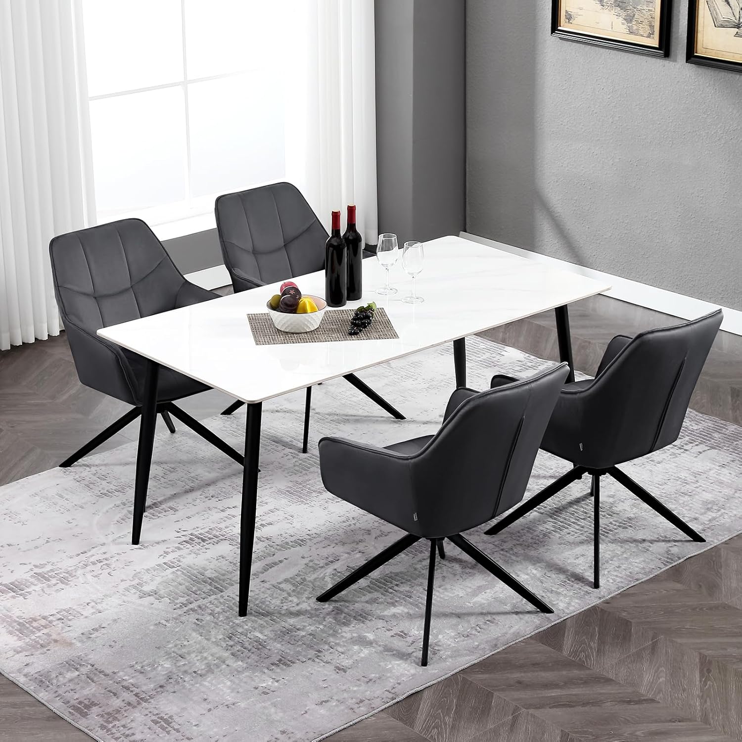 WOLTU Esszimmerstühle drehbar 2er Set, für Esszimmer Wohnzimmer Küche, Küchenstühle gepolstert mit Armlehnen, Metallbeinen, aus Samt, Dunkelgrau