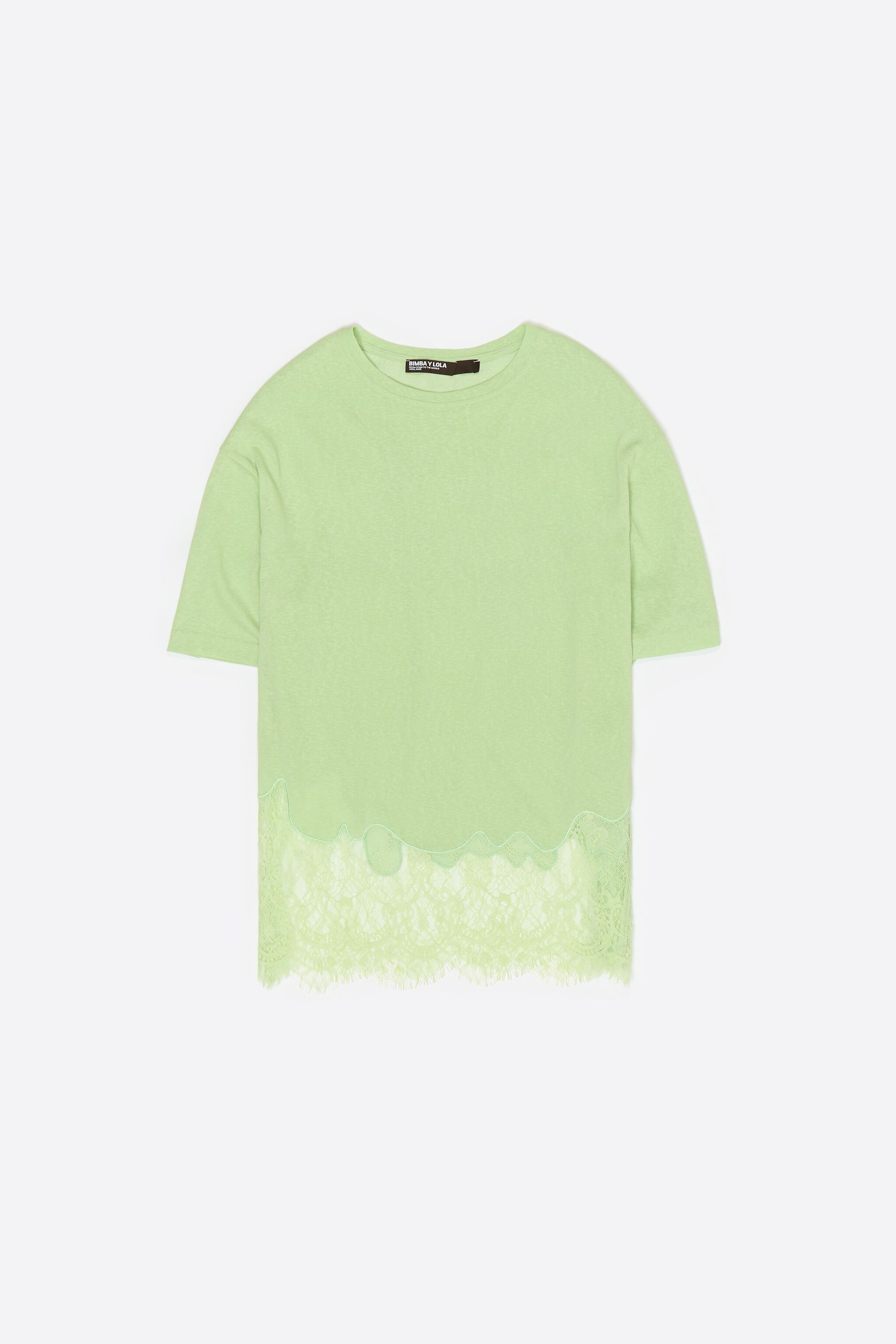 Camiseta longa de renda verde-maçã