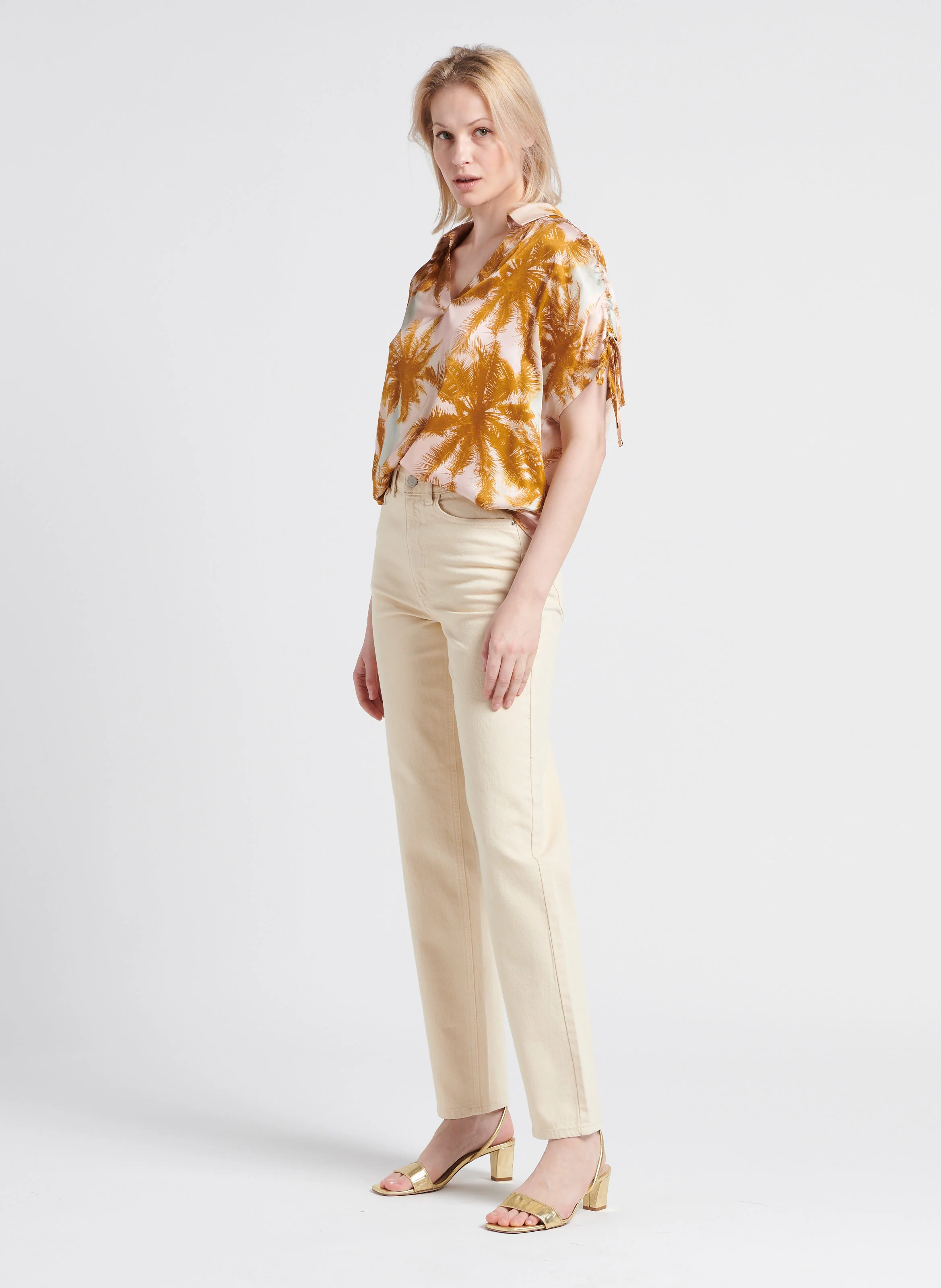 KELLY - Jean droit taille haute en coton | Beige