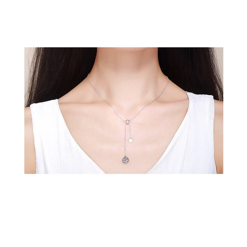 Collier Arbre de vie et Famille orné de Cristal de Swarovski Blanc et Argent 925