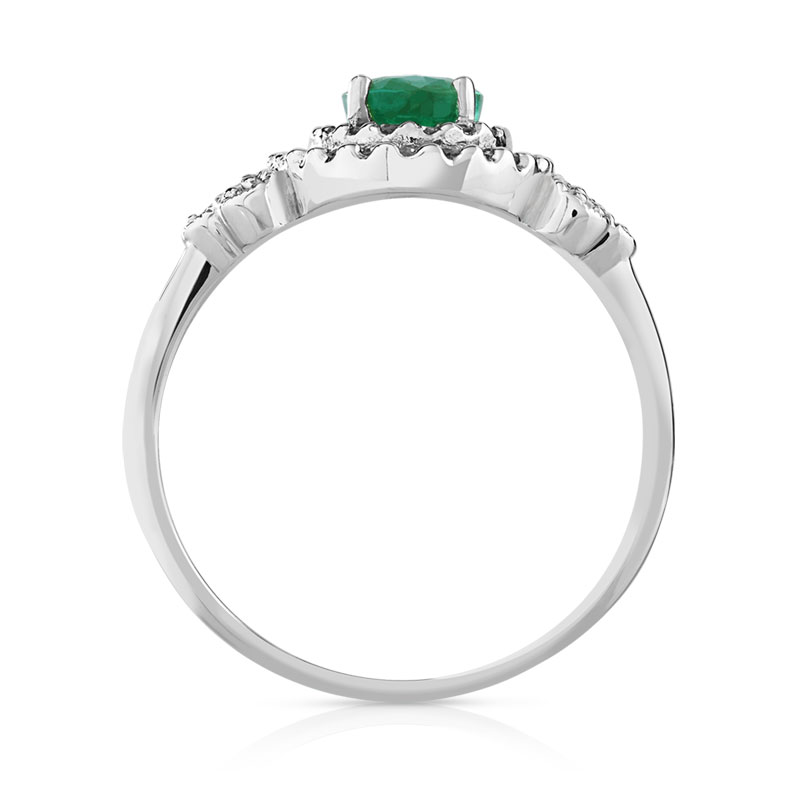 Bague or 750 blanc émeraudes ovale et diamants
