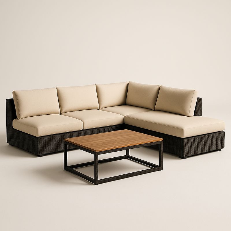 Outdoor Ecksofa Set Rattan Beige Polyester mit Kaffeetisch