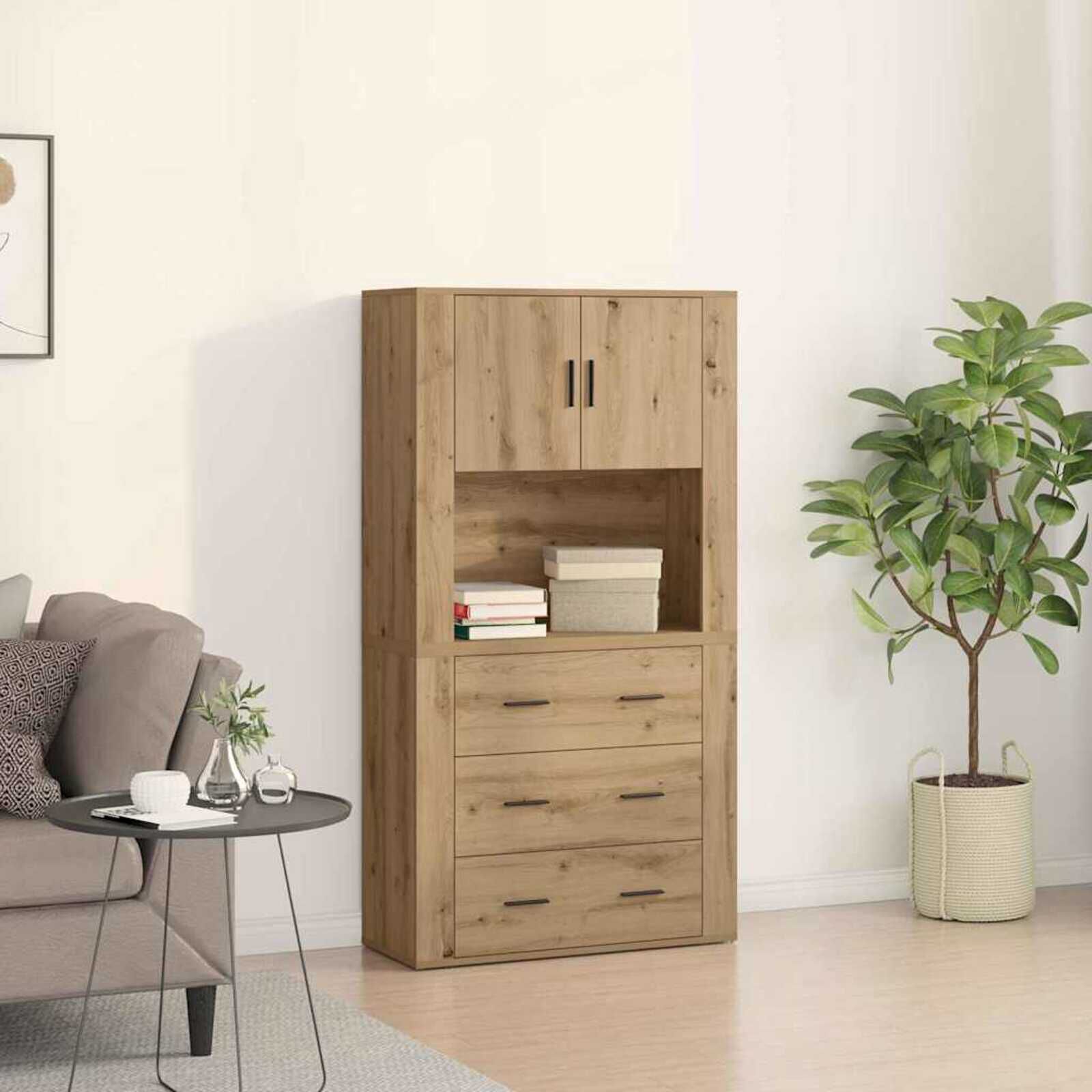 vidaXL Hoge tafel met lades ambachtelijk eikenhout 80 x 33 x 150 cm