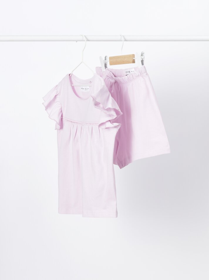 Conjunto de pijama com bordado suíço - Rosa claro