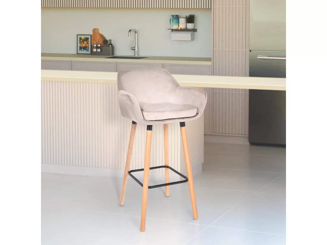 Lot de 2 Tabouret de bar - Velours - Crème - Grant