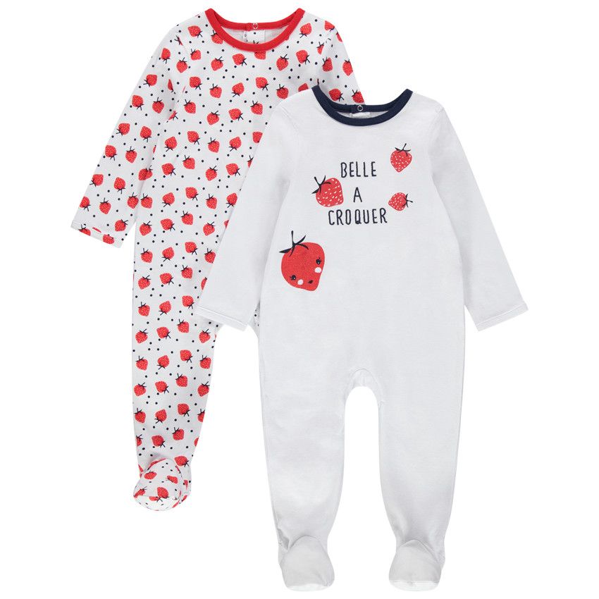 Lot de 2 dors-bien en coton print message et fraises - Blanc
