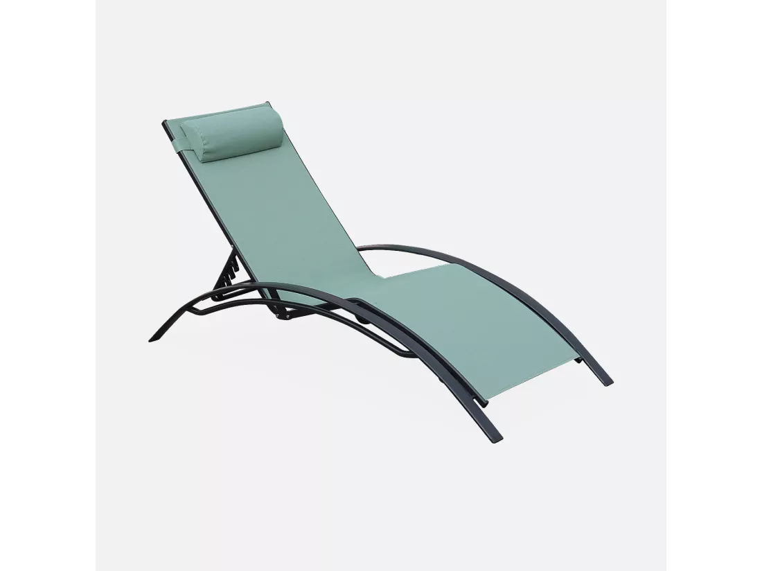 Duo de bains de soleil aluminium - Louisa Vert de gris - Transats aluminium et textilène
