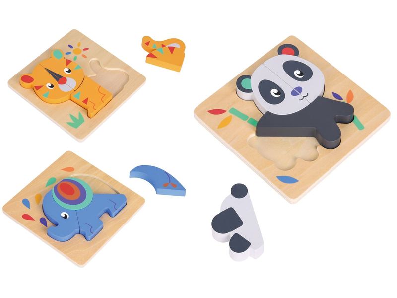 Spielba Holzspielwaren Puzzle-Set mit Panda, Elefant, Giraf Holzpuzzle