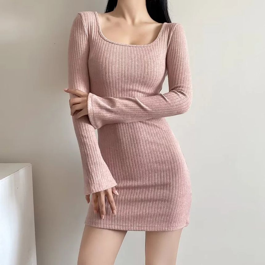 Reknovine - Mini-jurk met lange mouwen en effen breisel