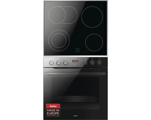 Amica ovenset met glaskeramische kookplaat en roestvrijstalen frame EHCX 933 130 S, bruikbaar volume 77 l