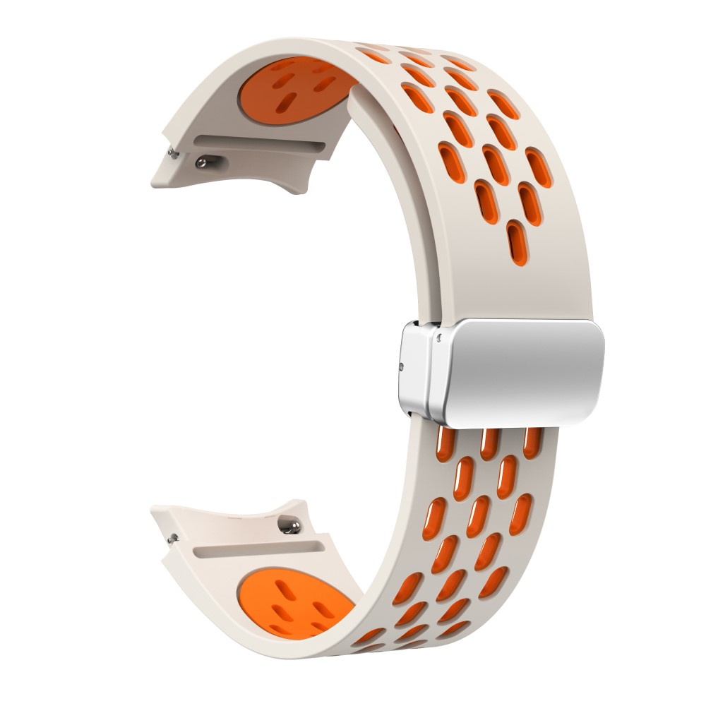 Samsung Galaxy Watch Active 2 (44mm) Ersatz Sport Dual Color Silikon Armband mit Magnetverschluss (Gelenkumfang: 180 - 240mm) - Weiss / Orange