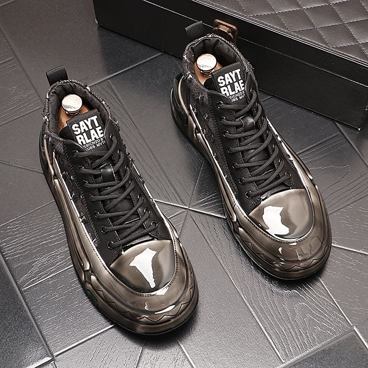 Mr Ozera - Distressed Denim Platform High-Top Sneakers