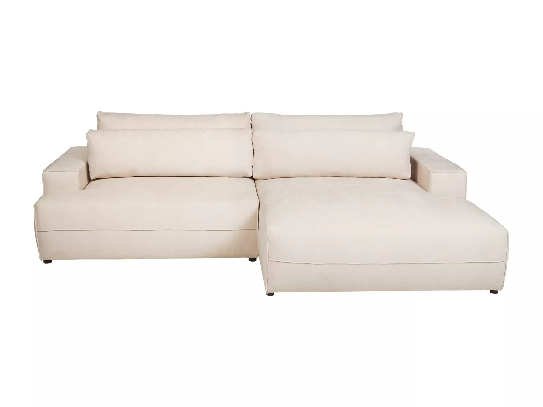 Canapé d'angle droit convertible en tissu texturé beige BREGLIO