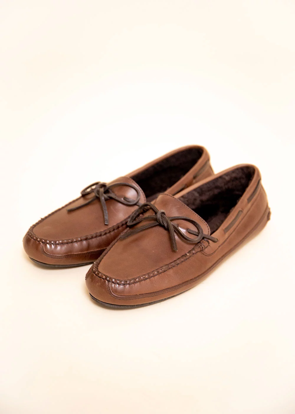 LACE SLIPPER SHEARLING CUIR MARRON
