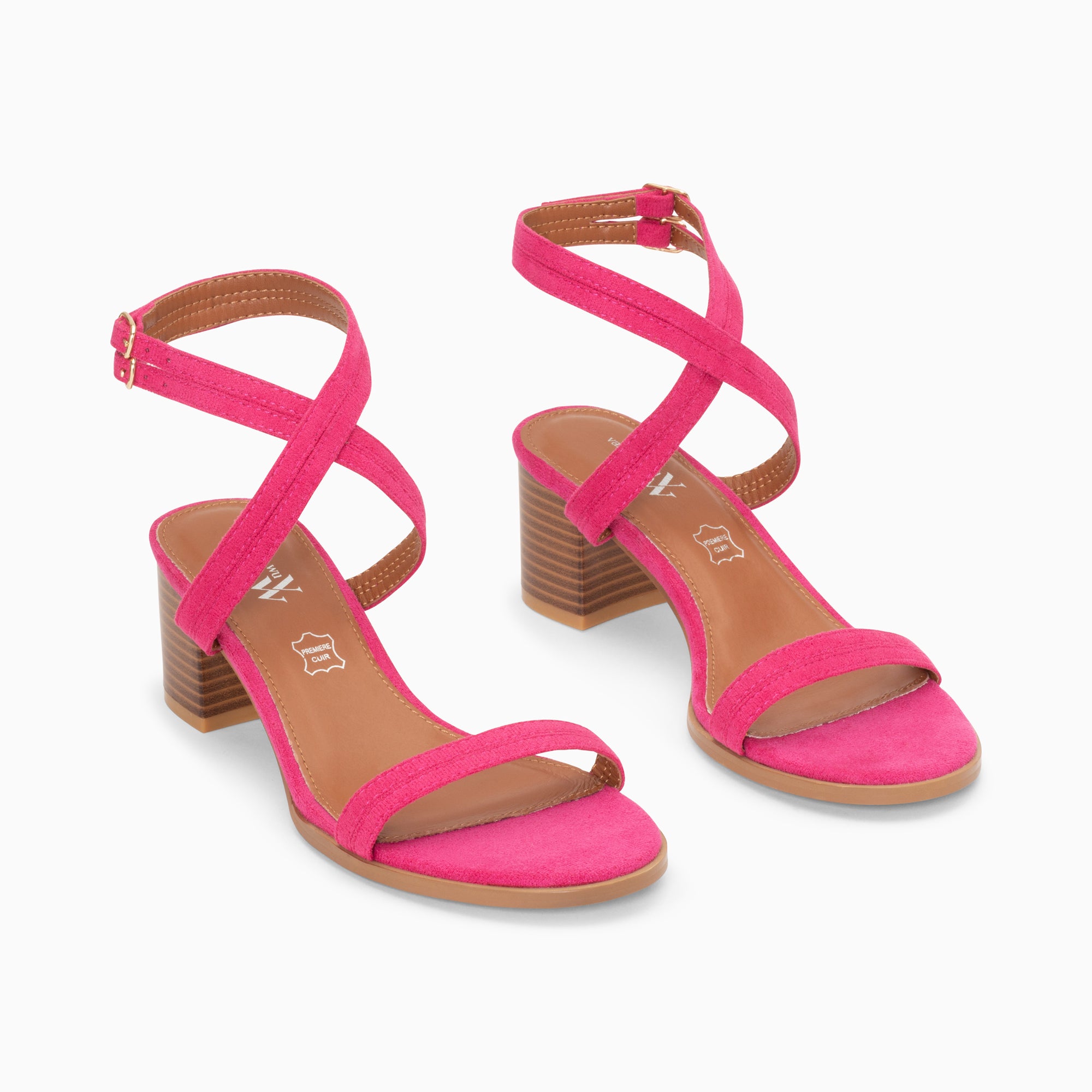 Sandales à talon, Compensées-Sandales à talon Bella fuchsia à doubles brides