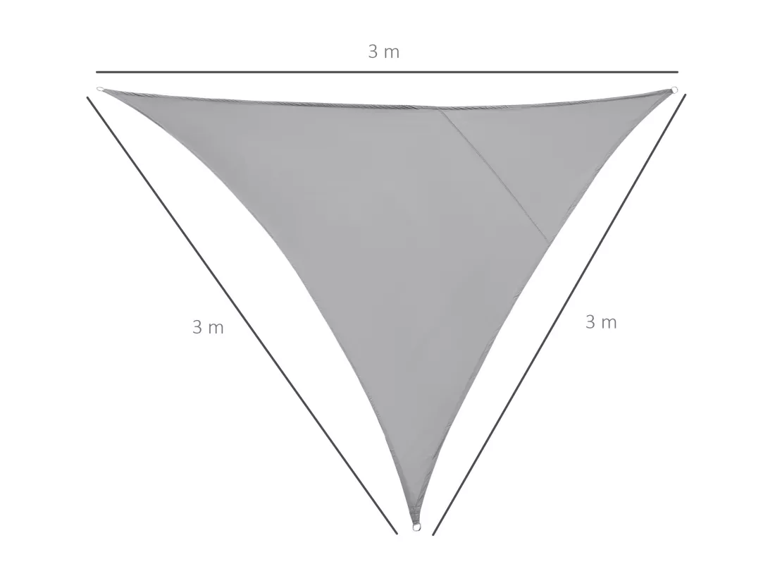 Voile d'ombrage triangulaire grande taille 3 x 3 x 3 m polyester imperméabilisé haute densité 160 g/m² gris clair