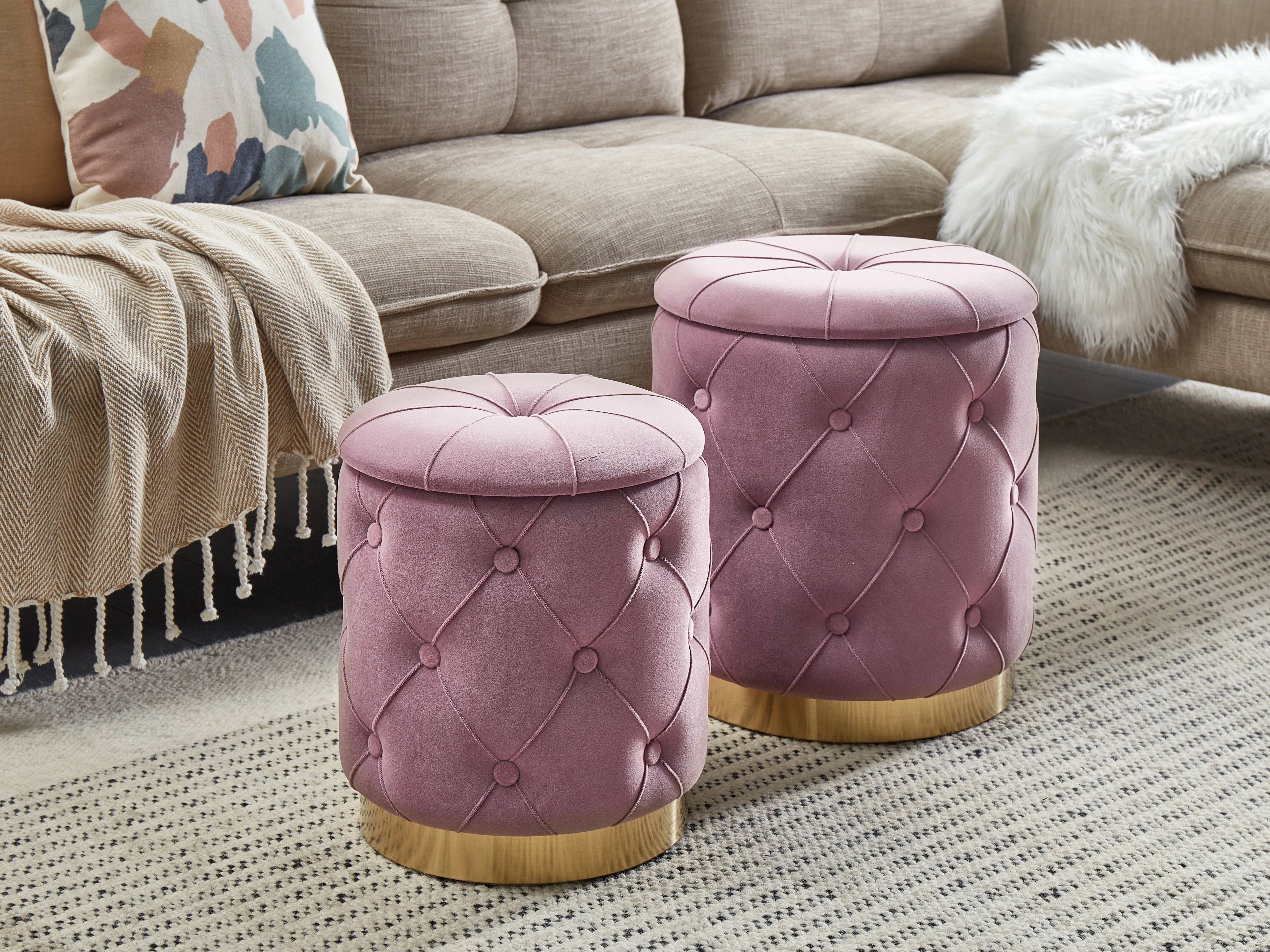 Set van 2 opbergpoefs PUEBLO Fluweel Roze