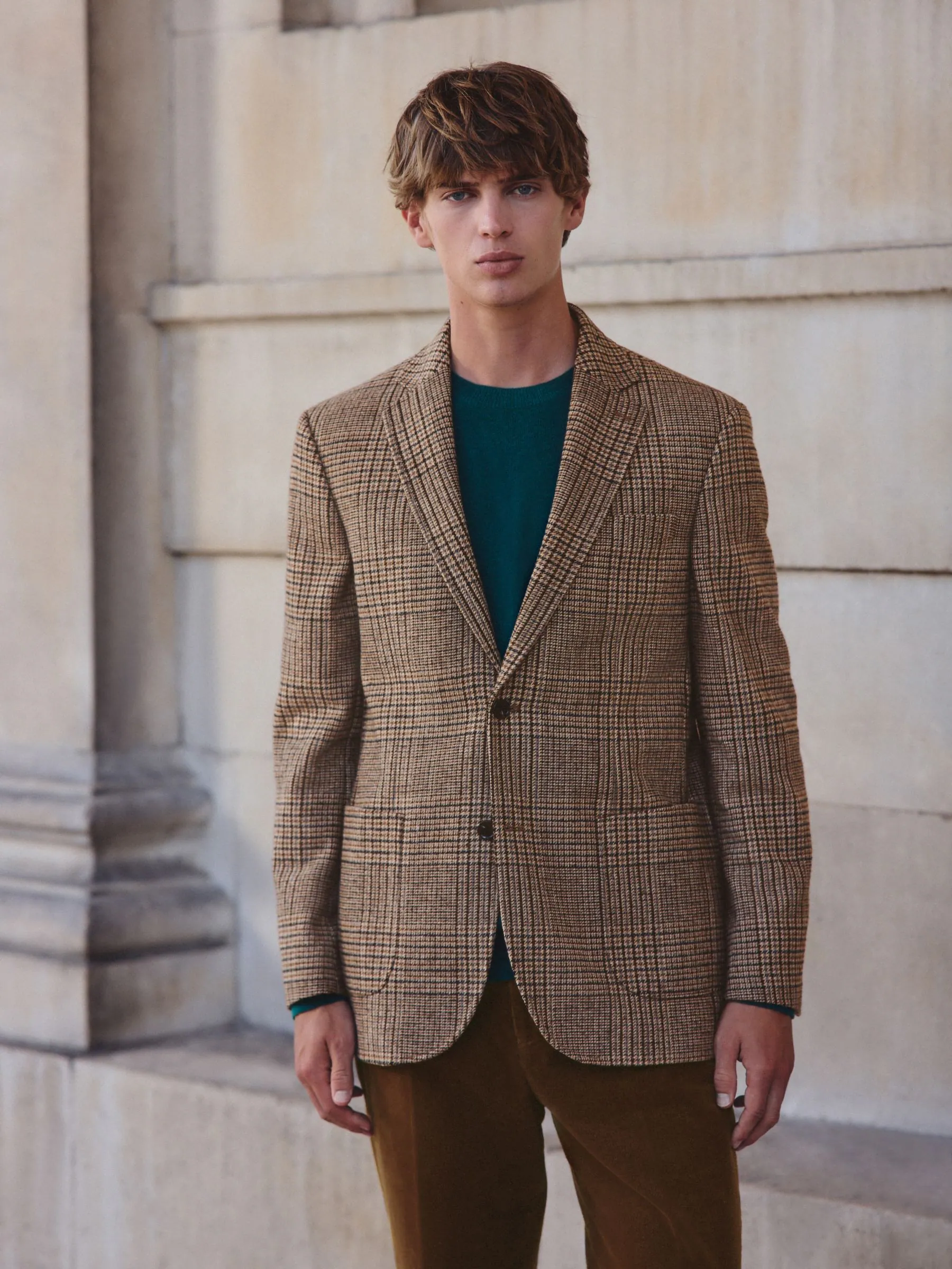 Bruin - Regular fit ruitblazer met wol