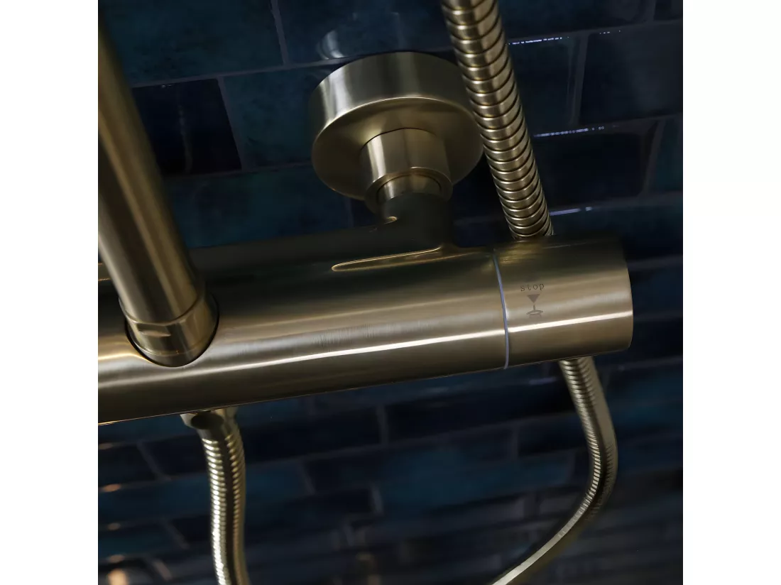 Delice II colonne de douche thermostatique or brossé avec corps froid - Essebagno