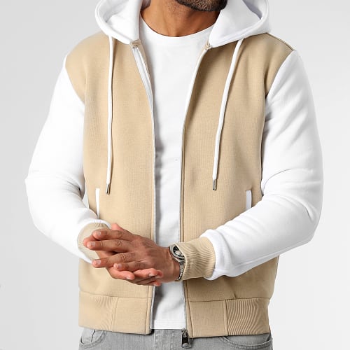 Veste Teddy Zippée A Capuche 2687 Beige Blanc