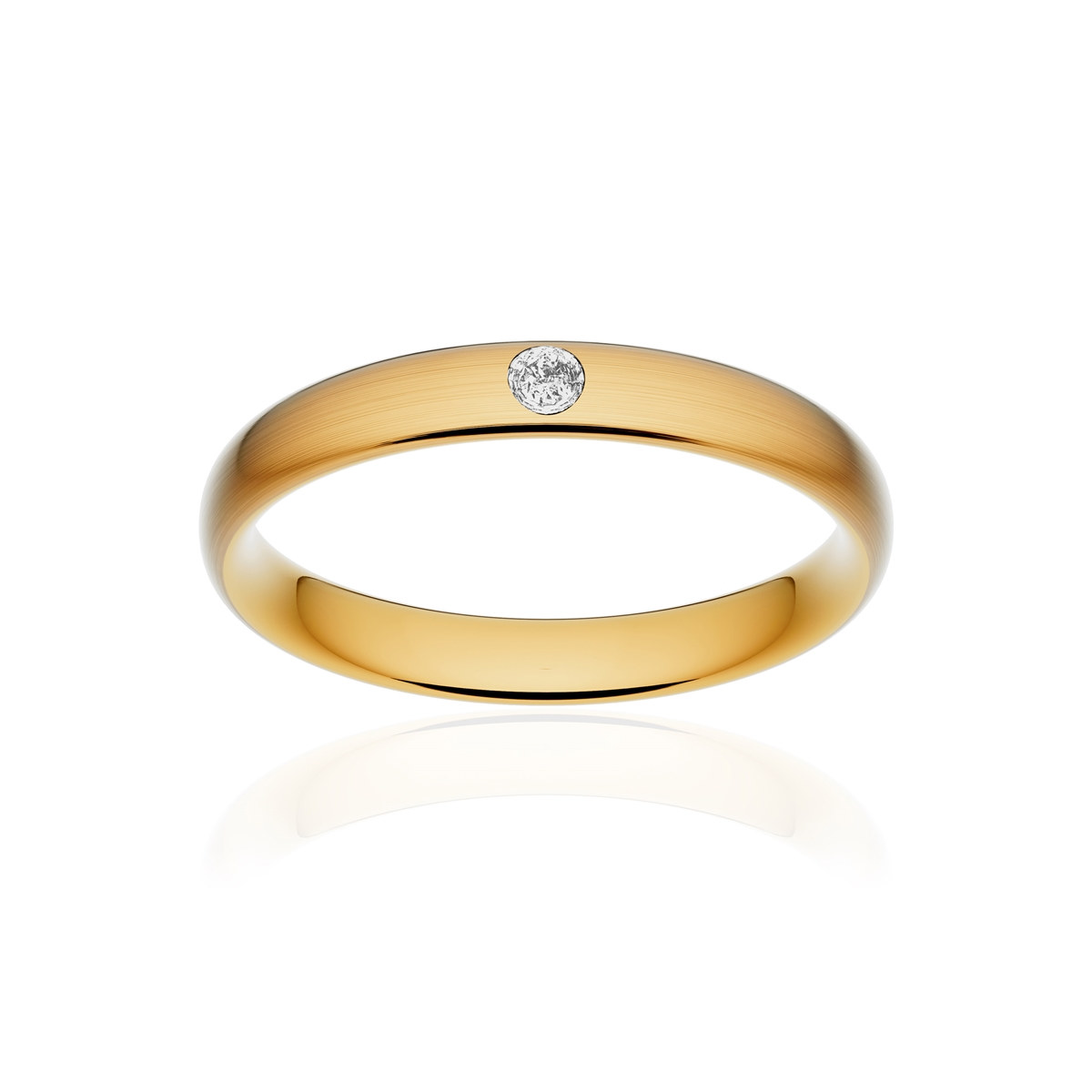 Alliance or 750 jaune brossé ruban confort 3,5mm diamant brillant