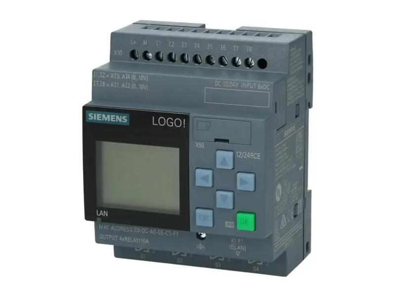 LOGO! 12/24RCE, logiskmodul, display forsyningsspænding / I/O: 12/ 24 V DC/relæ, 8 DI (4 AI)/4 DO, h