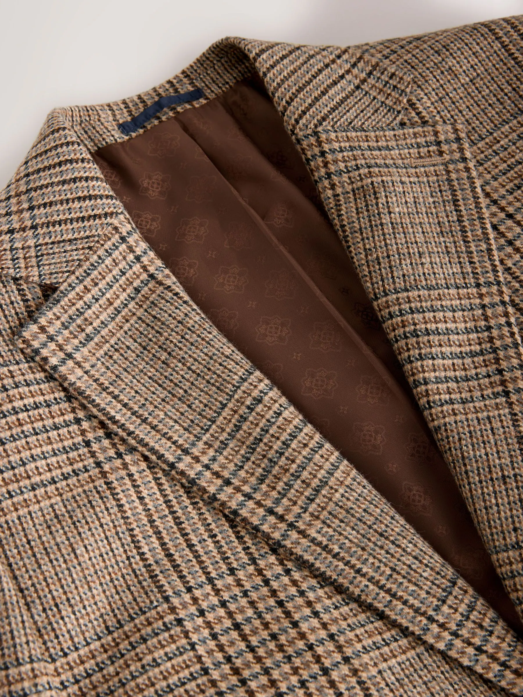 Bruin - Regular fit ruitblazer met wol