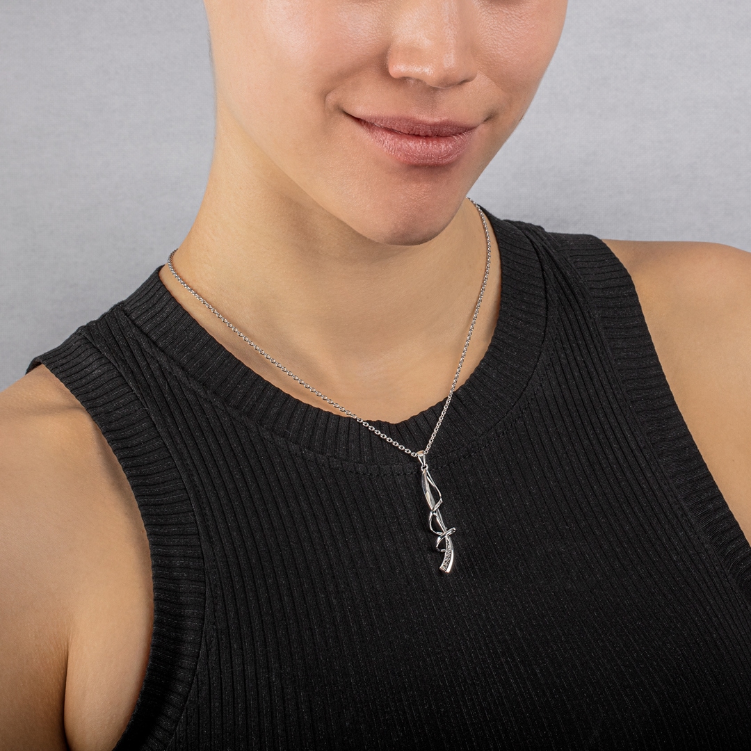 Collier mit Anhänger 925 Silber rhodiniert mit Zirkonia pavé 43cm