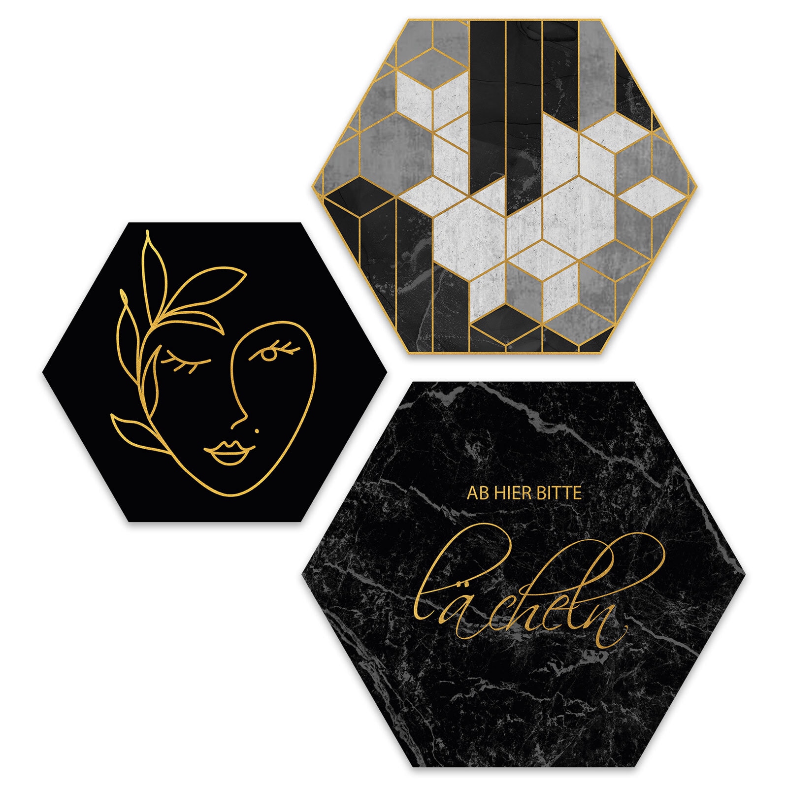 PRO ART Cut-Out Hexagone Bilder Set GOLDEN LINES II 3-teilig