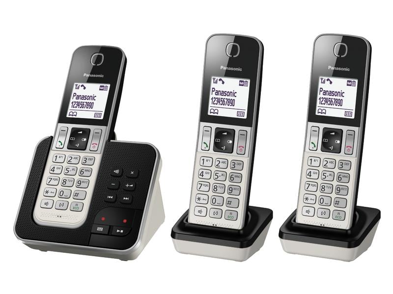 Panasonic Schnurlostelefon KX-TGD323SLW Trio Schwarz/Silber Grosses 3-fach DECT-Schnurlostelefon Set
