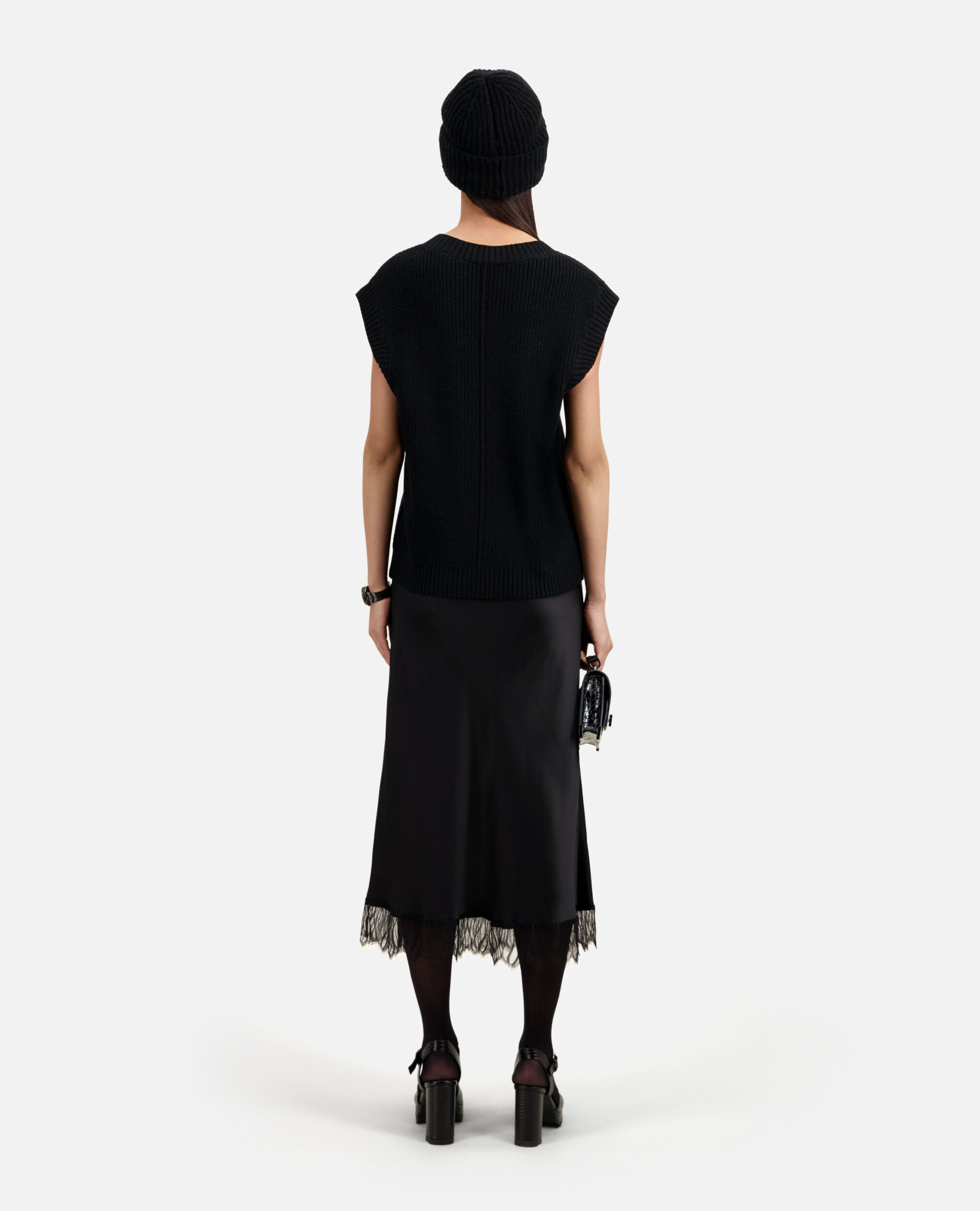 Black sleeveless wool sweater