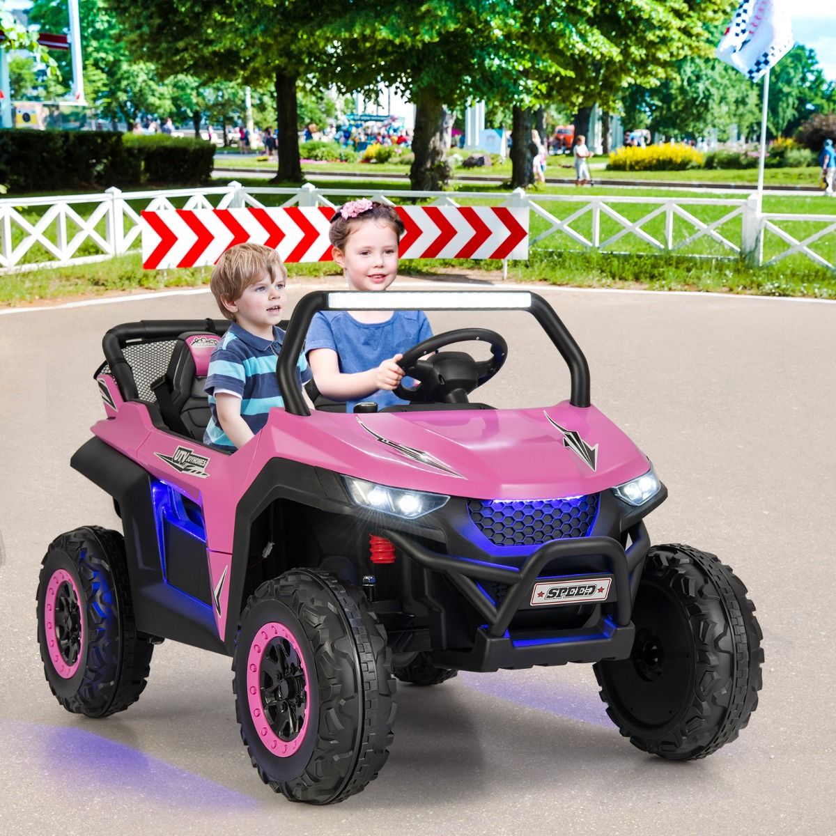 Voiture électrique Enfant 12 V Télécommande pour 3-8 Ans 2 Vitesses Ressort de Suspension Charge 59KG 118x74x71CM Noir/Rose/Rouge - Lidl-Manfred