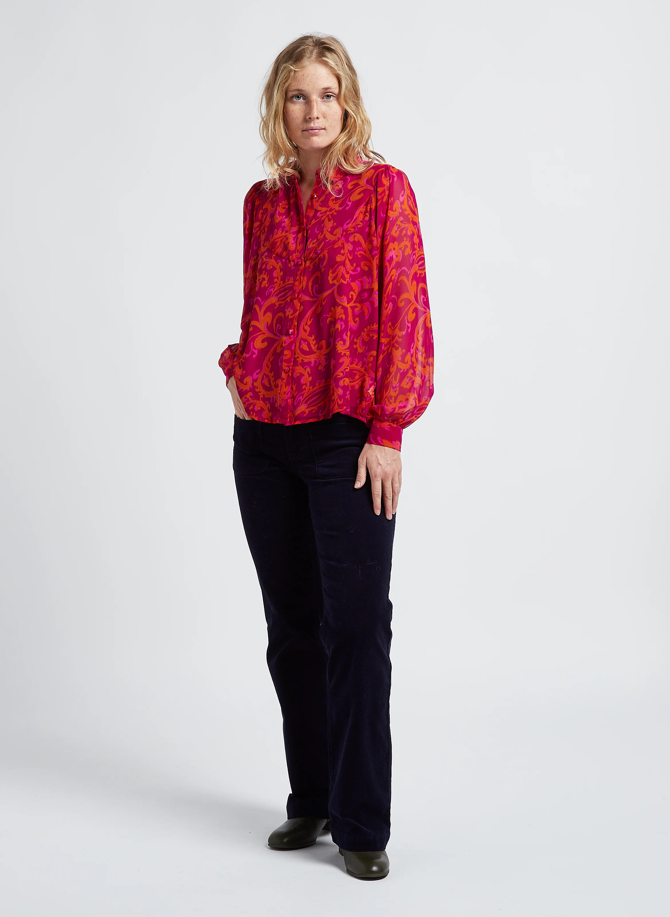 JOAO - Chemise col classique en voile imprimé | Rose