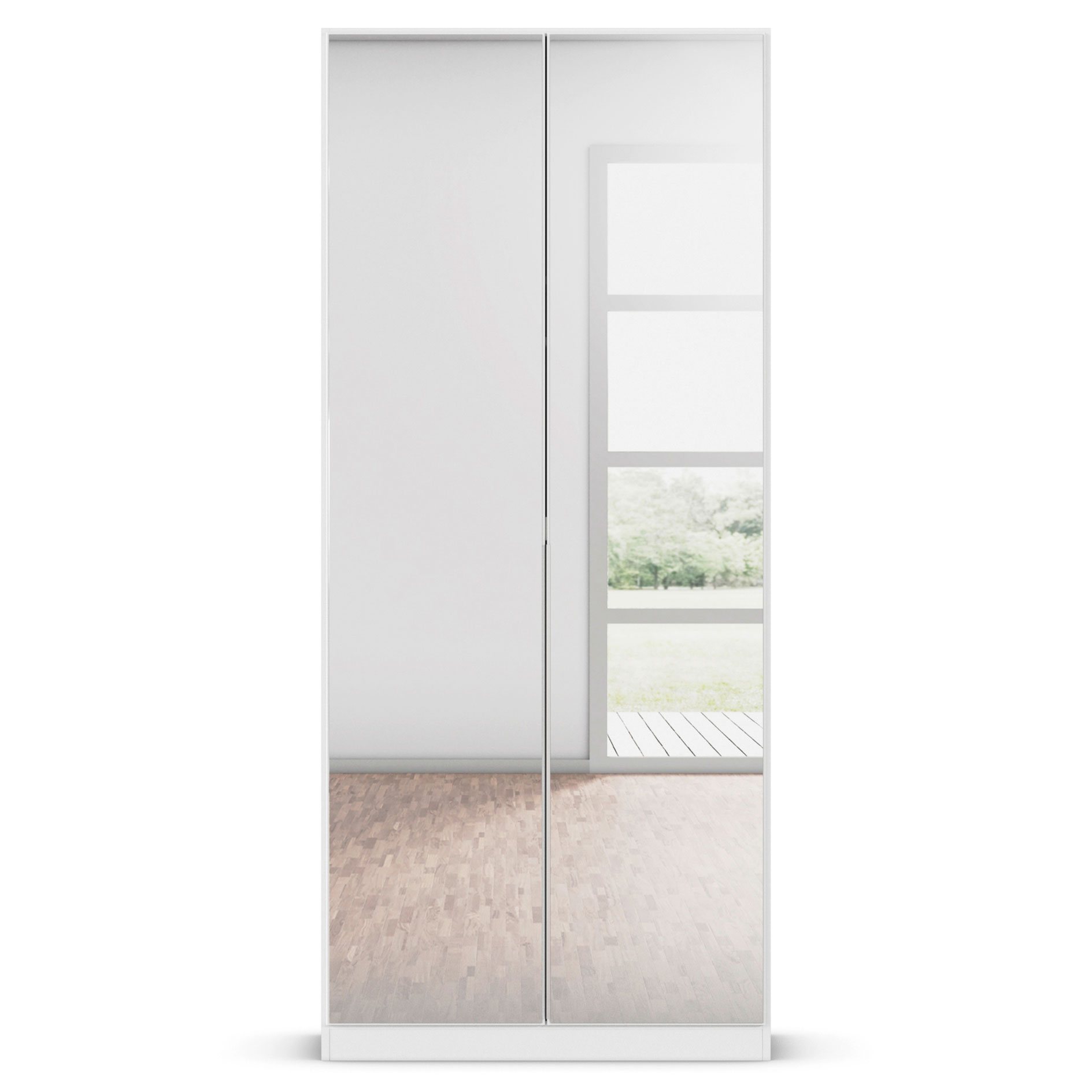 Drehtürenschrank - alpinweiß - Kristallglasspiegel - 2-türig - 91x210 cm