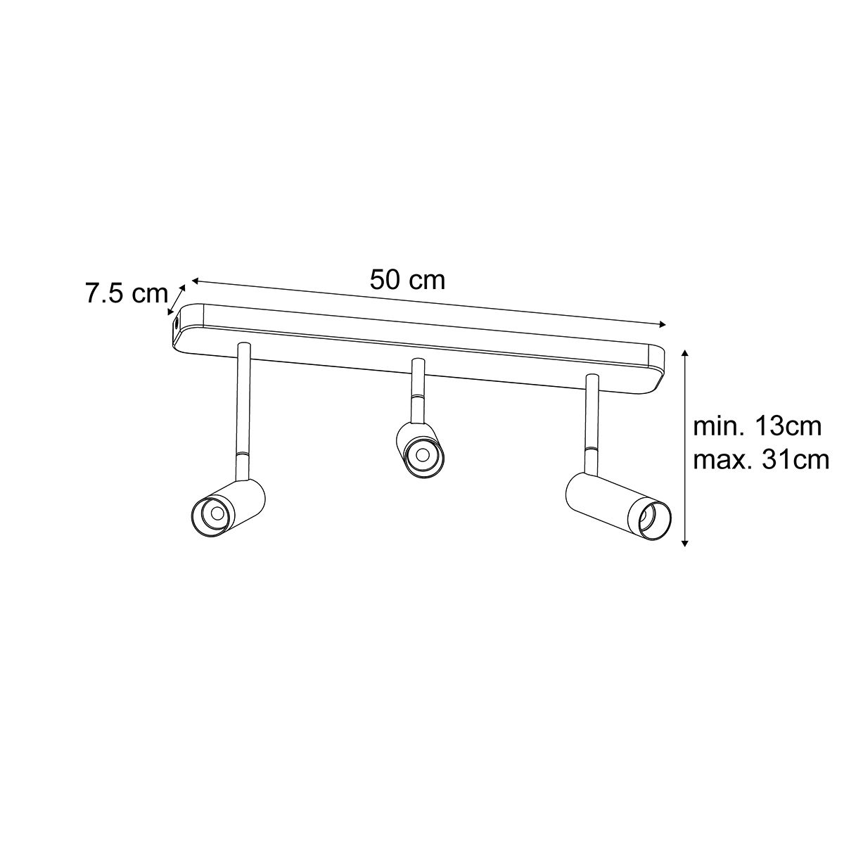Afgerond plafondspot zwart GU10 35mm 3-lichts draai- en kantelbaar - Kate