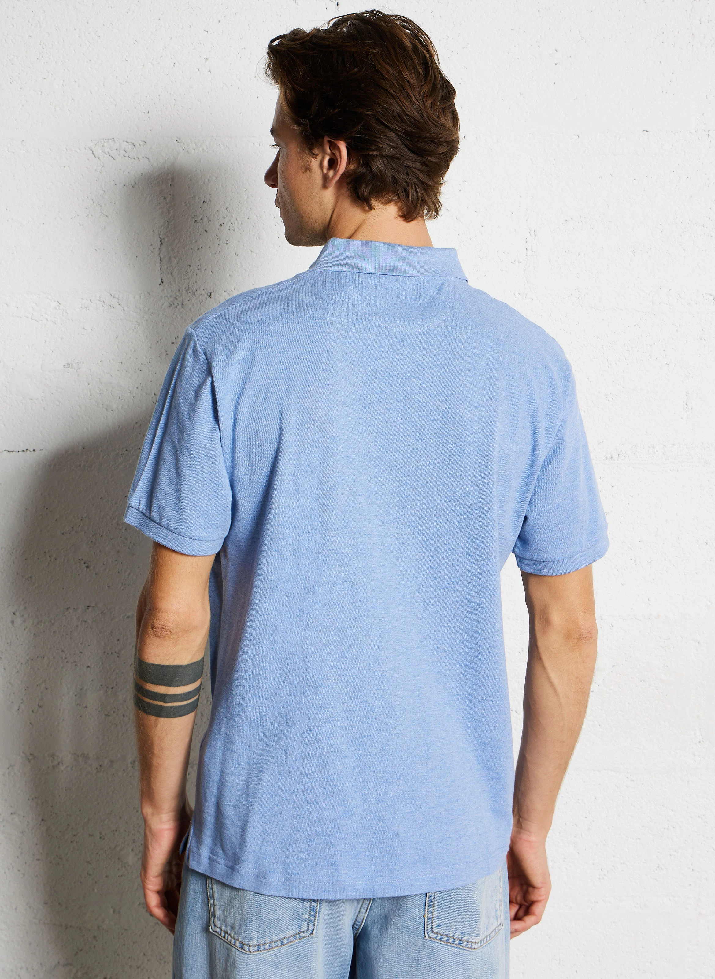Polo slim-fit en coton piqué | Bleu
