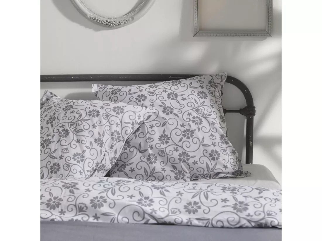 Housse de couette imprimée + 2 quadrants assortis, 100% coton. M/HomeGris.01 220x240cm