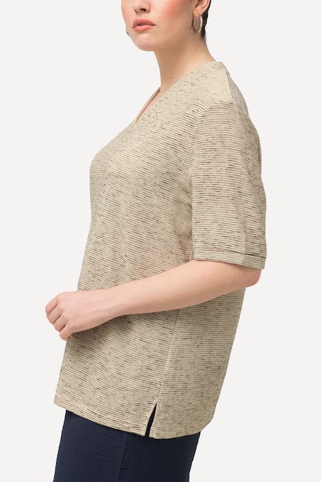 Sweatshirt, Struktur, V-Ausschnitt, Halbarm