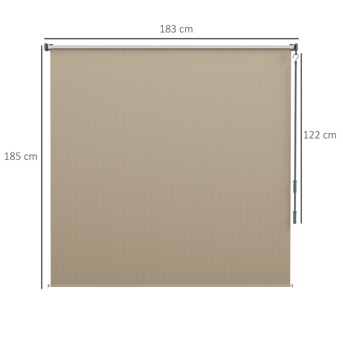 Outsunny verticale zonwering, balkonrolgordijn met handzwengel voor paviljoen, tuin, 183 x 185 cm, HDPE, aluminium, beige