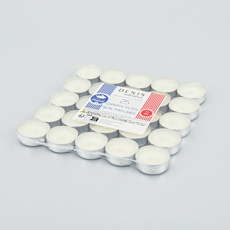 25 bougies chauffe-plats blanc