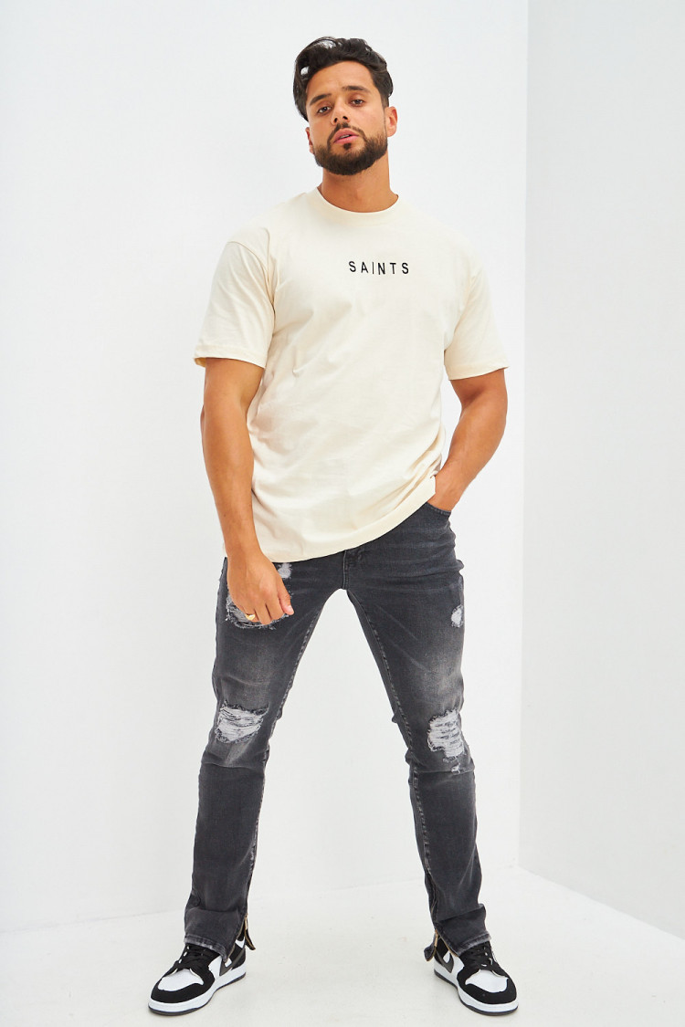 T-shirt basique oversize floqué SAINTS ivoire