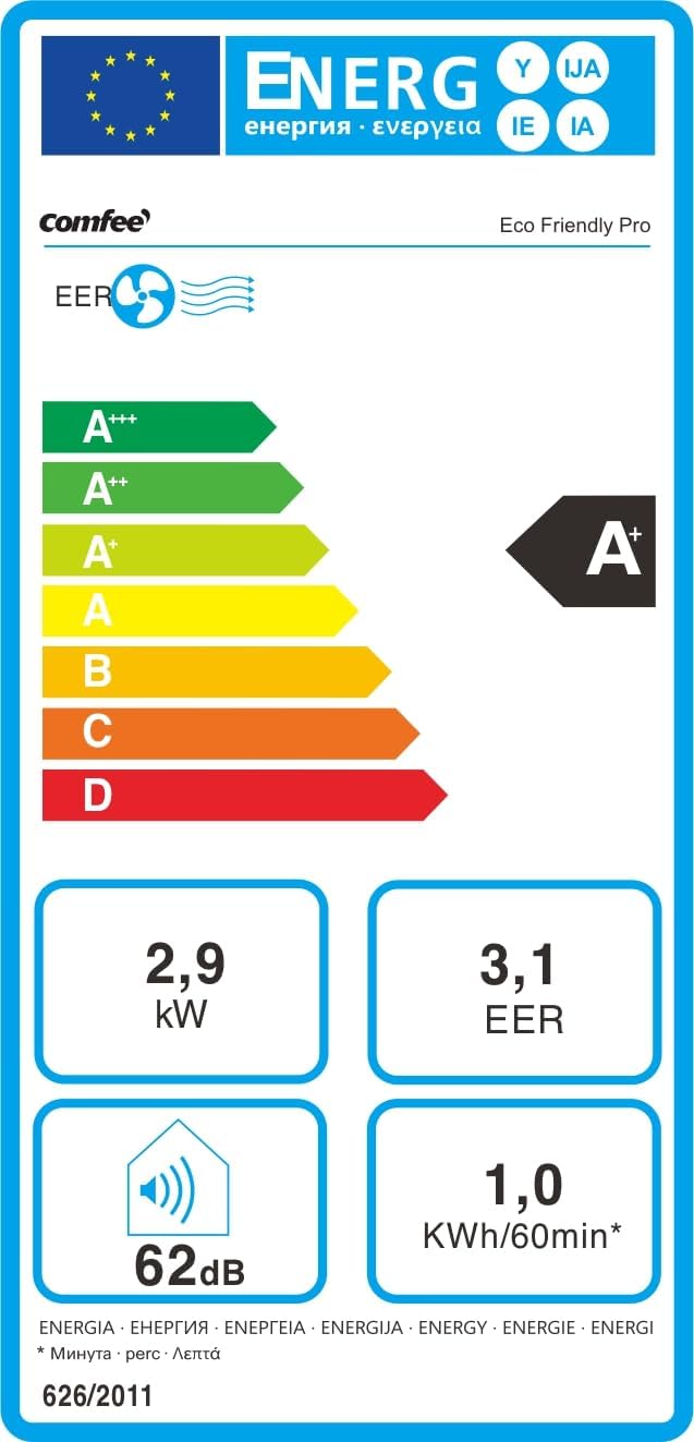 COMFEE' Climatiseur Mobile 12000 BTU/H 3,5 kW, 3 Modes, Fonction Follow Me, Télécommande, pour grandes pièces de 43㎡/117m³, Kit d'évacution inclus, Ré