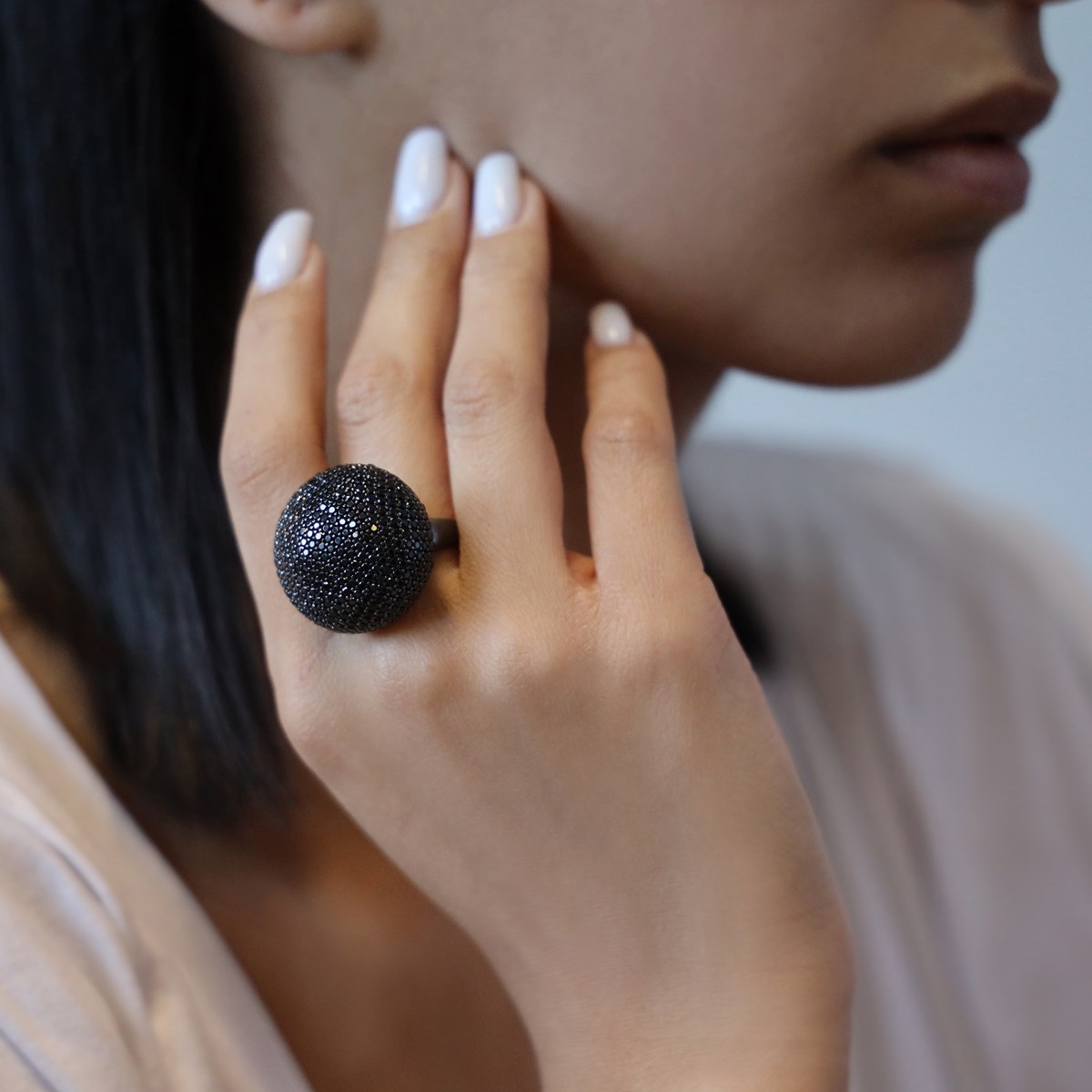 Bague Argent Champignon Noire