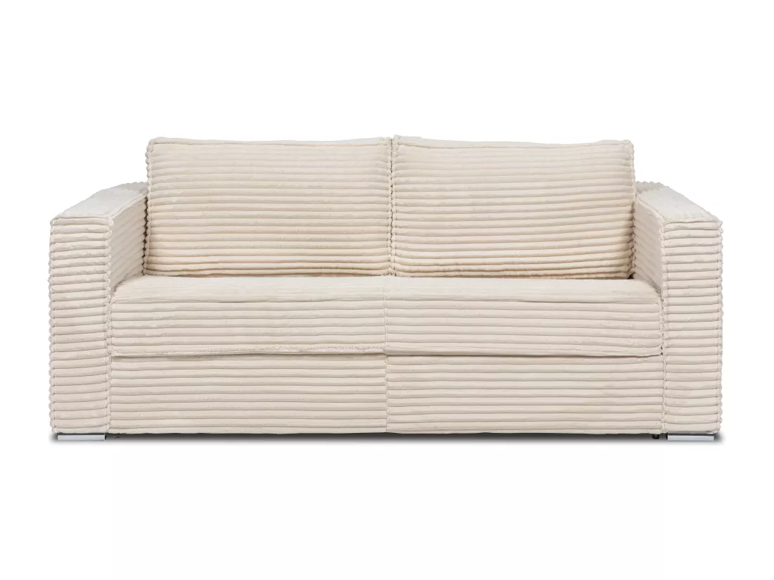 Canapé 4 places convertible express en velours côtelé grosses côtes beige - Couchage à lattes larges 160 cm - Matelas 18cm LORETO