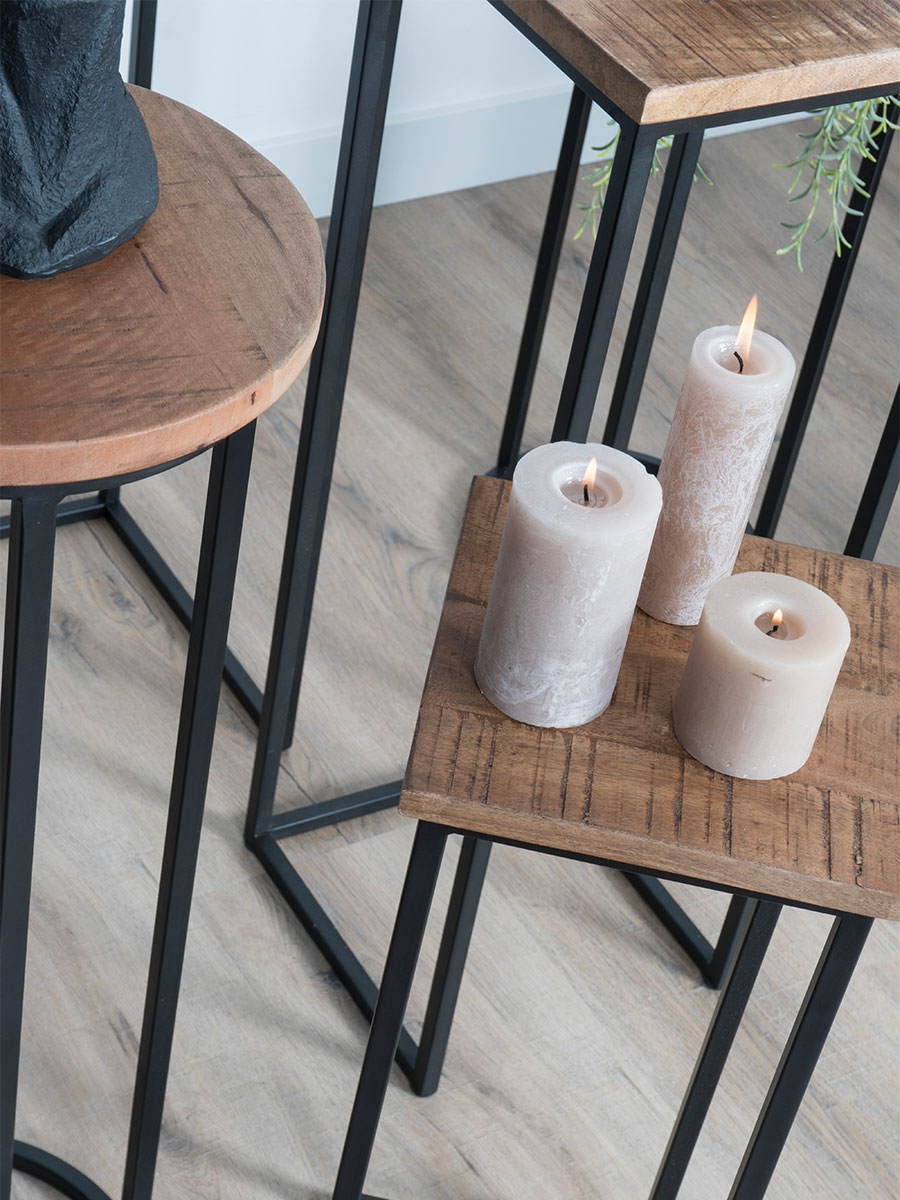 Plantentafels Sam Vierkant - Set van 3 - Zwart Mangohout
