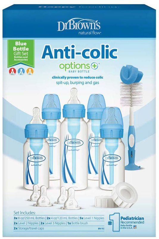 Dr. Brown's Options+ Anti-Colic Starterset - Smalle halsfles - Blauw